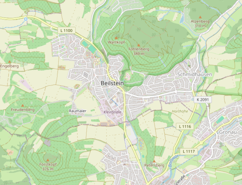 Karte: Bottwartalbahn und Umgehungsstraße bei Beilstein