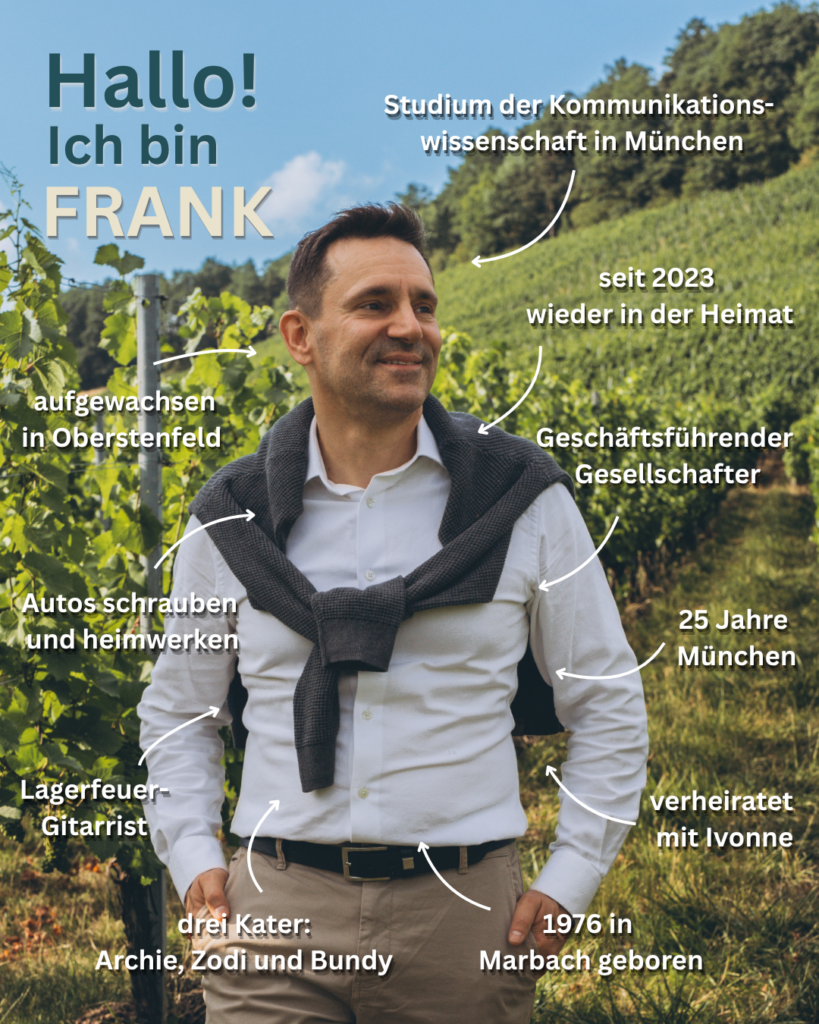 Frank Geiger im Weinberg – Instagram-Vorstellung mit handschriftlichen Stationen aus seinem Leben